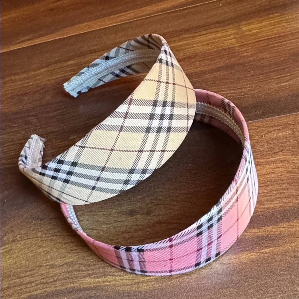 Bundle of 2 Plaid Pink and Cream Headbands OS